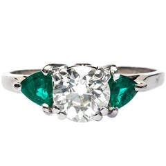 Vintage Classic Mid Century .94 Carat Emerald Diamond Ring