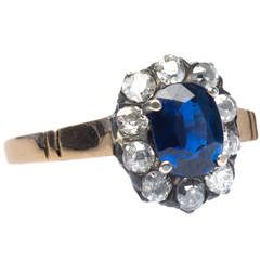 Exquisite Victorian Sapphire Diamond Silver Topped Rose Gold Halo Ring