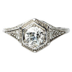 Edwardian .58 Carat Diamond White Gold Engagement Ring