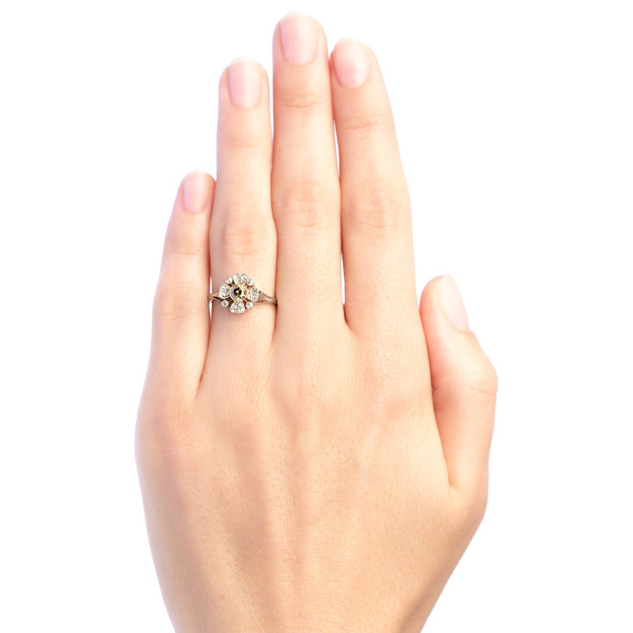 Edwardian Fancy Yellow Brown Diamond Ring In Excellent Condition In Los Angeles, CA