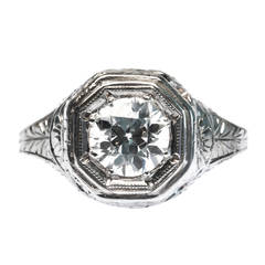 Vintage Edwardian .83 Carat Diamond Gold Engagement Ring