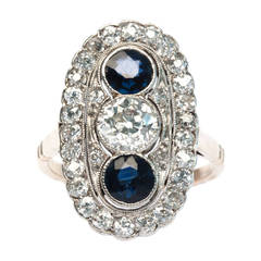 Antique Stunning Edwardian Sapphire Diamond Navette Ring