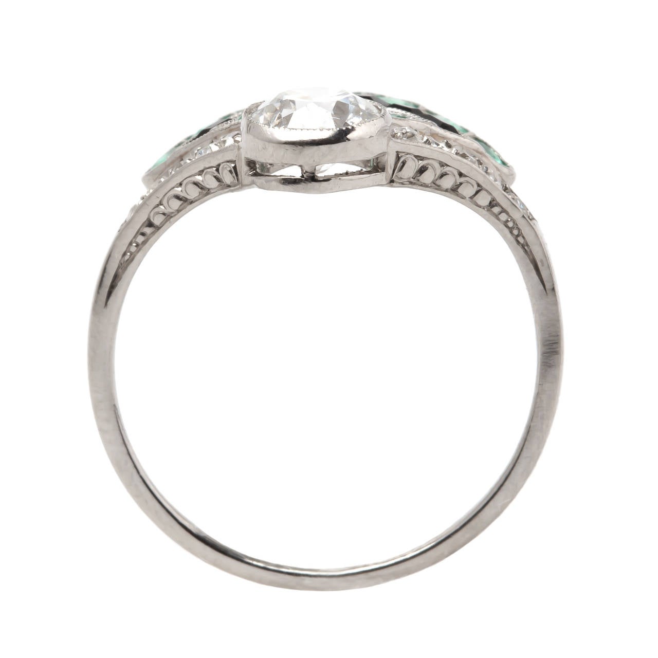 Women's Unique Art Deco Colored Stone Diamond Platinum Ring