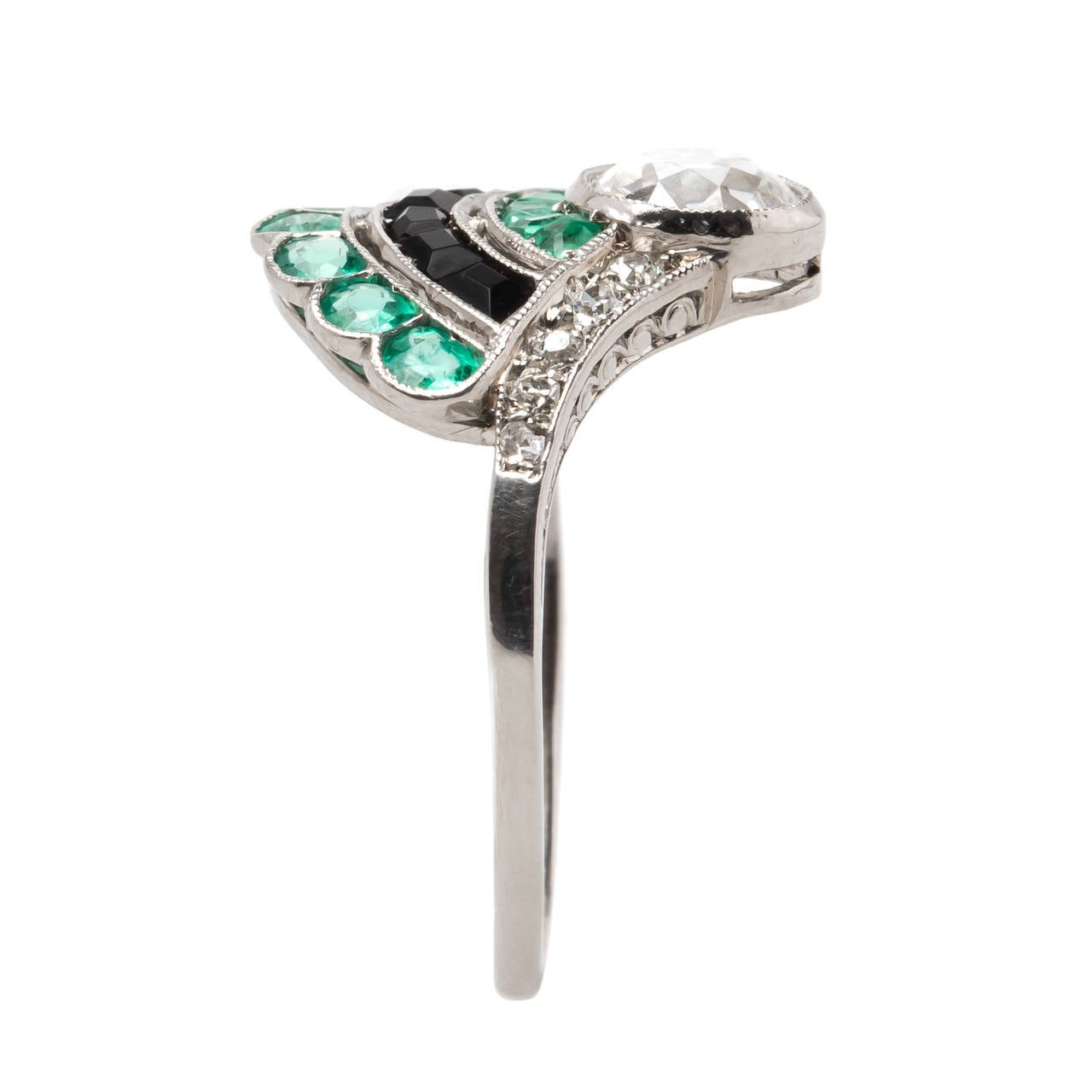 Unique Art Deco Colored Stone Diamond Platinum Ring 1