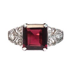 Late Art Deco Garnet Diamond Gold Ring
