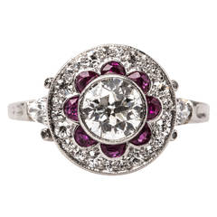 Edwardian Ruby Diamond Platinum Engagement Ring