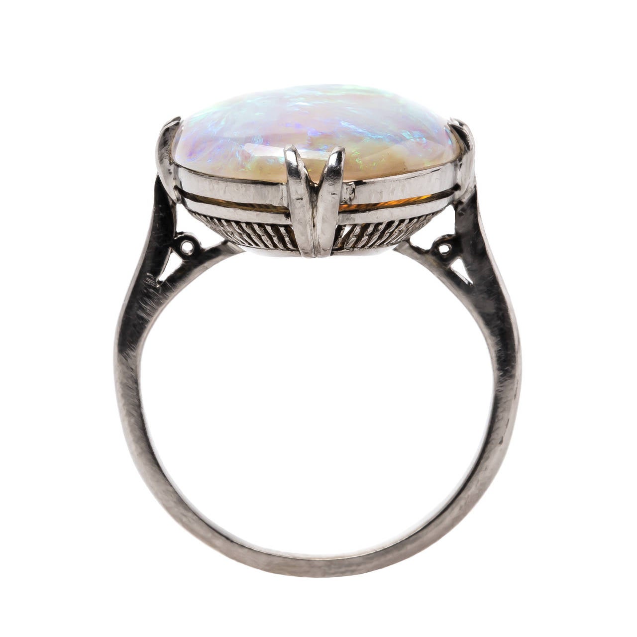 Edwardian Opal Platinum Ring In Excellent Condition In Los Angeles, CA