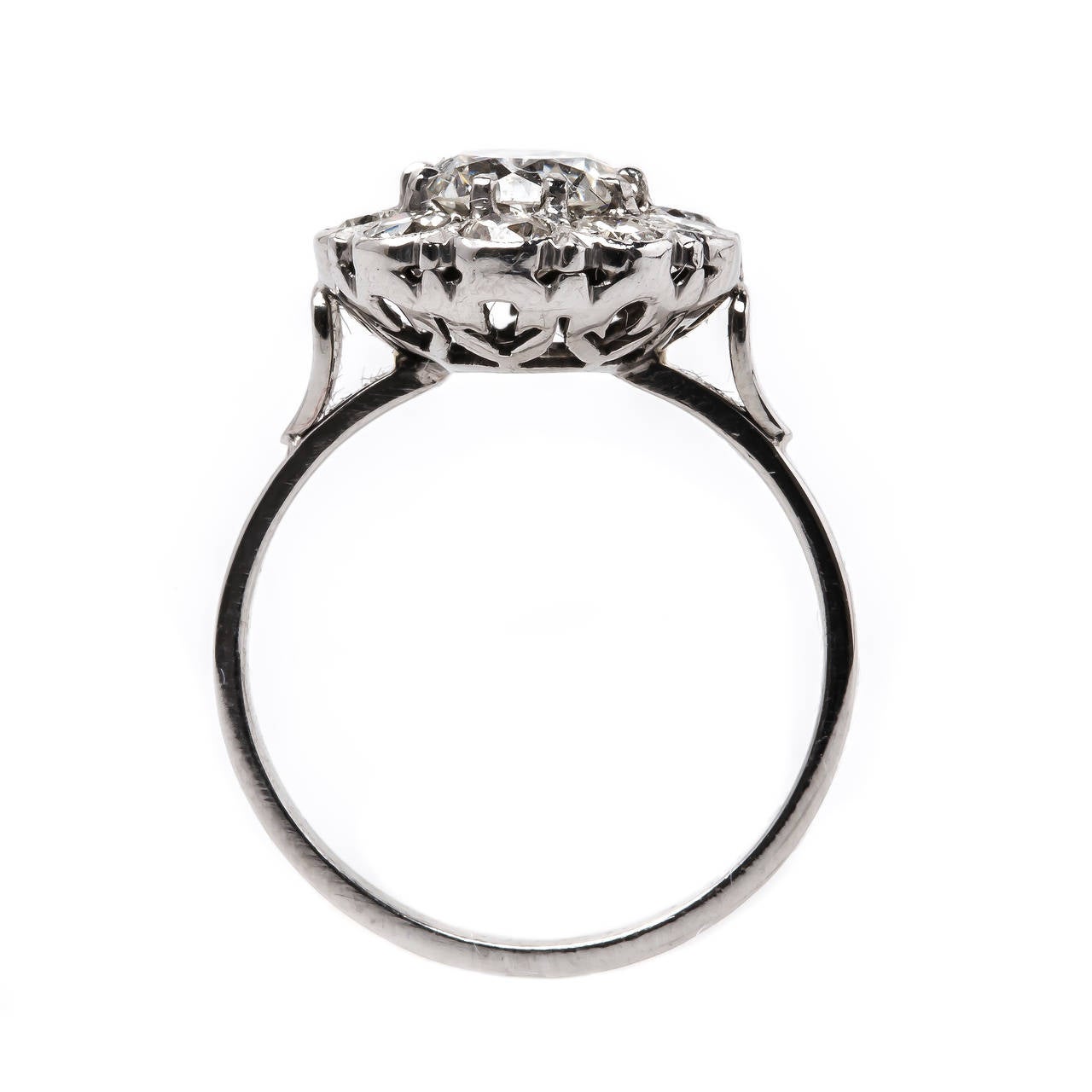 Women's Stunning Late Art Deco Diamond Gold Halo Engagement Ring