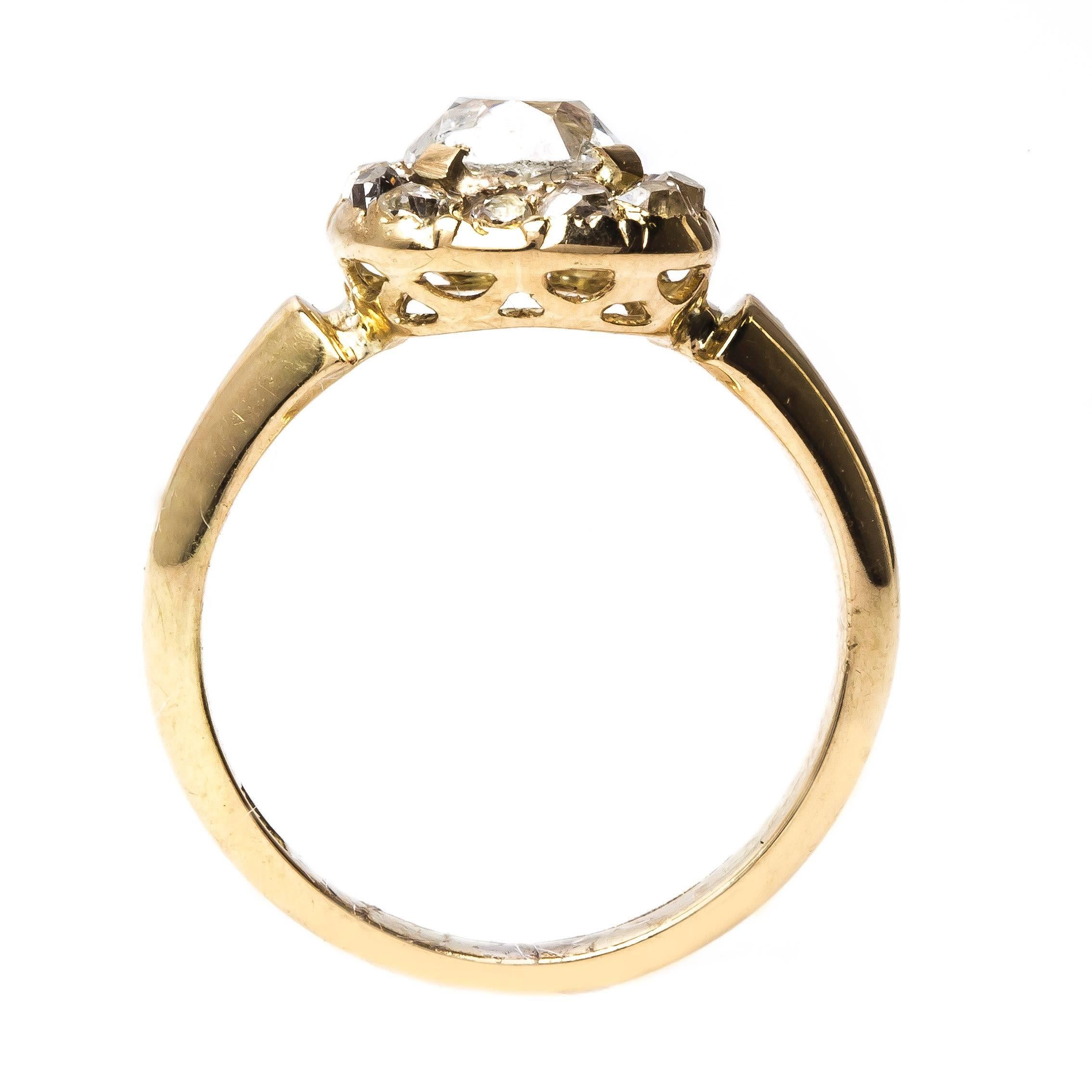 Women's One-of-a-Kind Victorian old mine cut diamond Gold Cluster Ring  For Sale