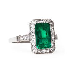 Quintessential Art Deco Colombian Emerald Diamond platinum Engagement Ring