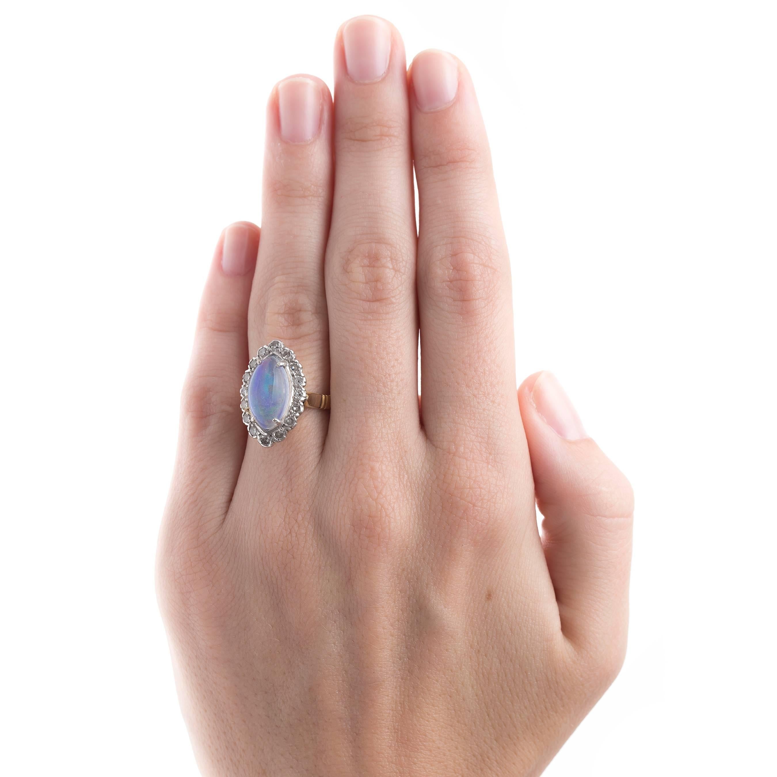 Bold Retro Era Cabochon Opal Diamond gold Halo Ring  In Excellent Condition For Sale In Los Angeles, CA