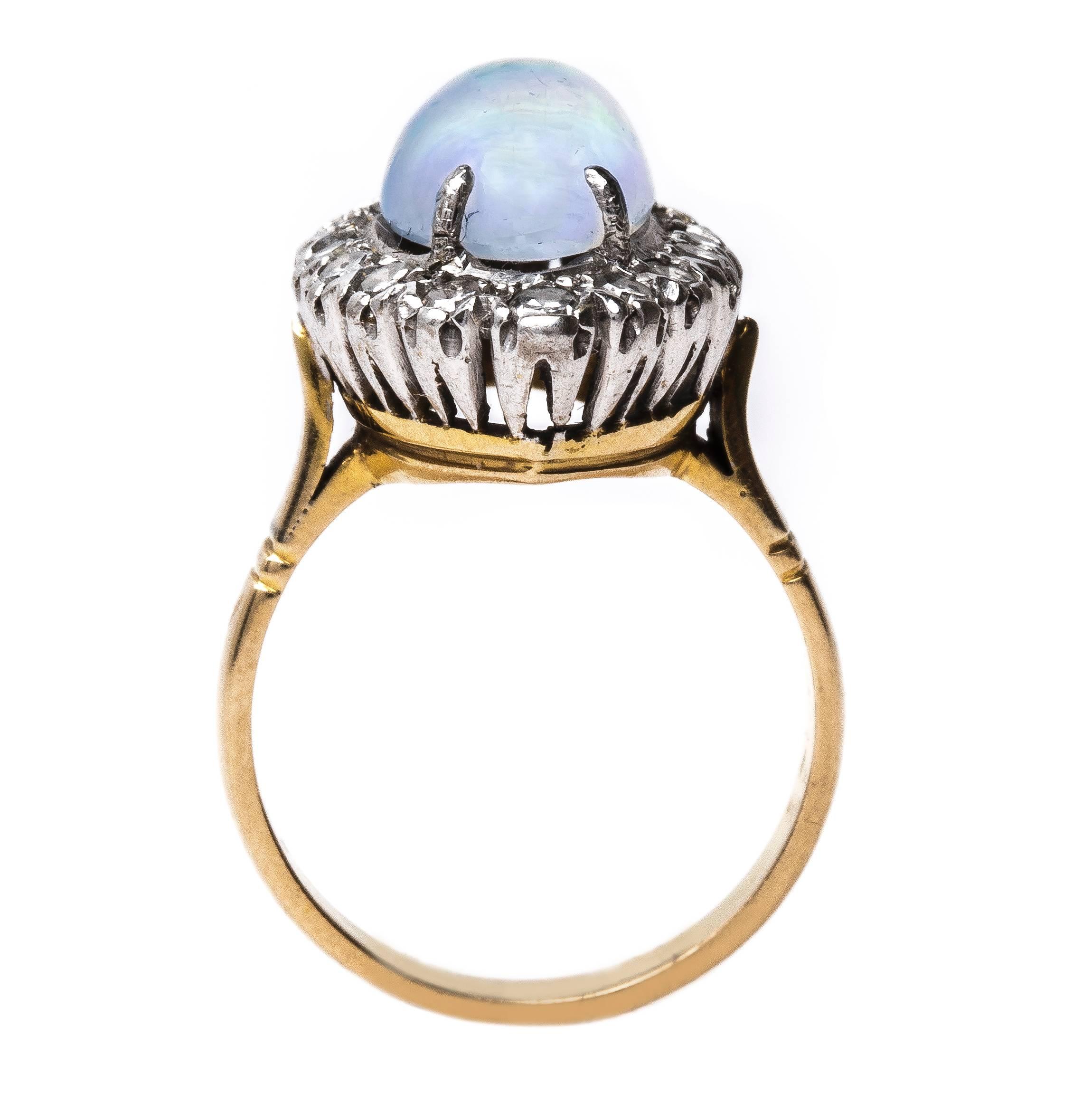 Bold Retro Era Cabochon Opal Diamond gold Halo Ring  For Sale 1