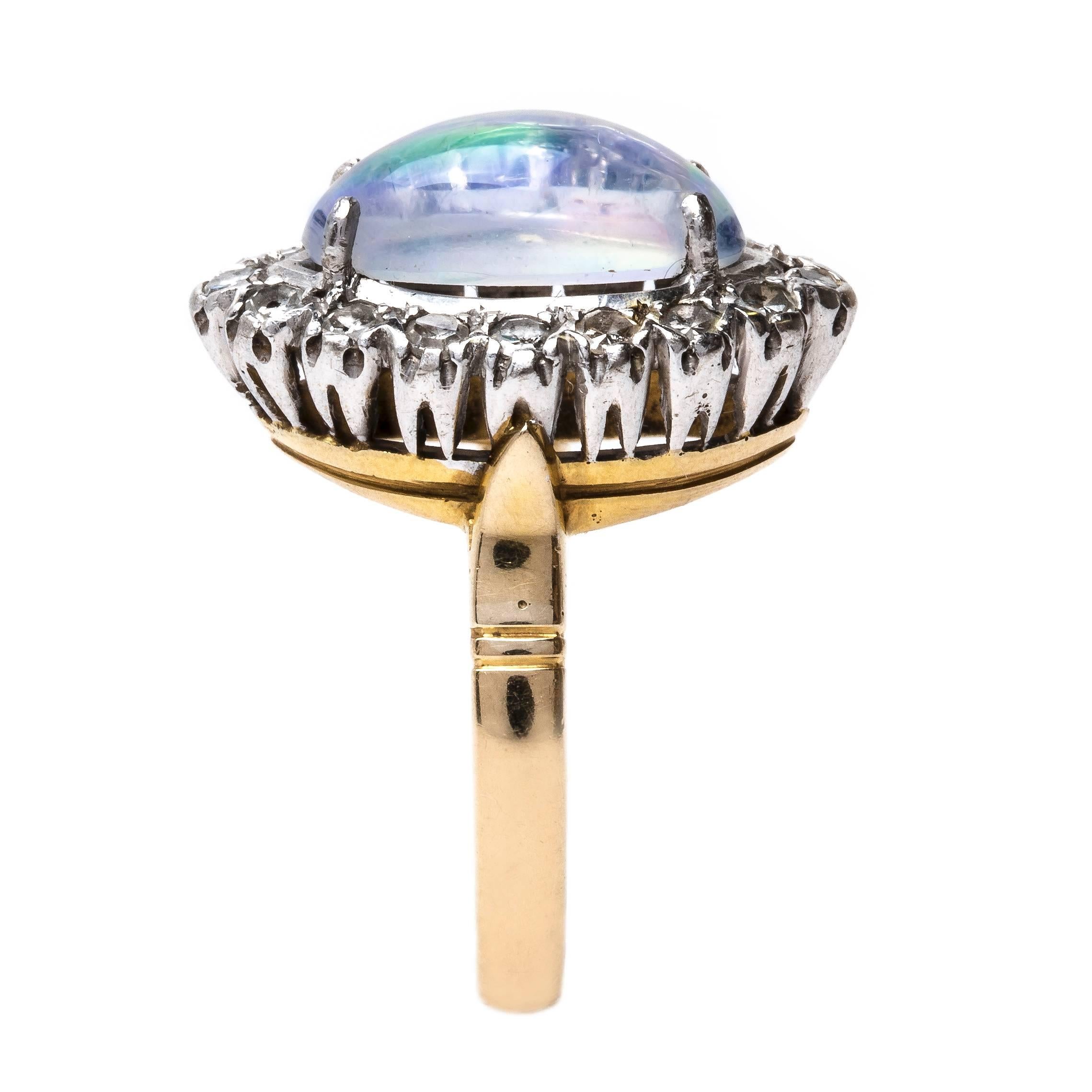 Women's Bold Retro Era Cabochon Opal Diamond gold Halo Ring  For Sale