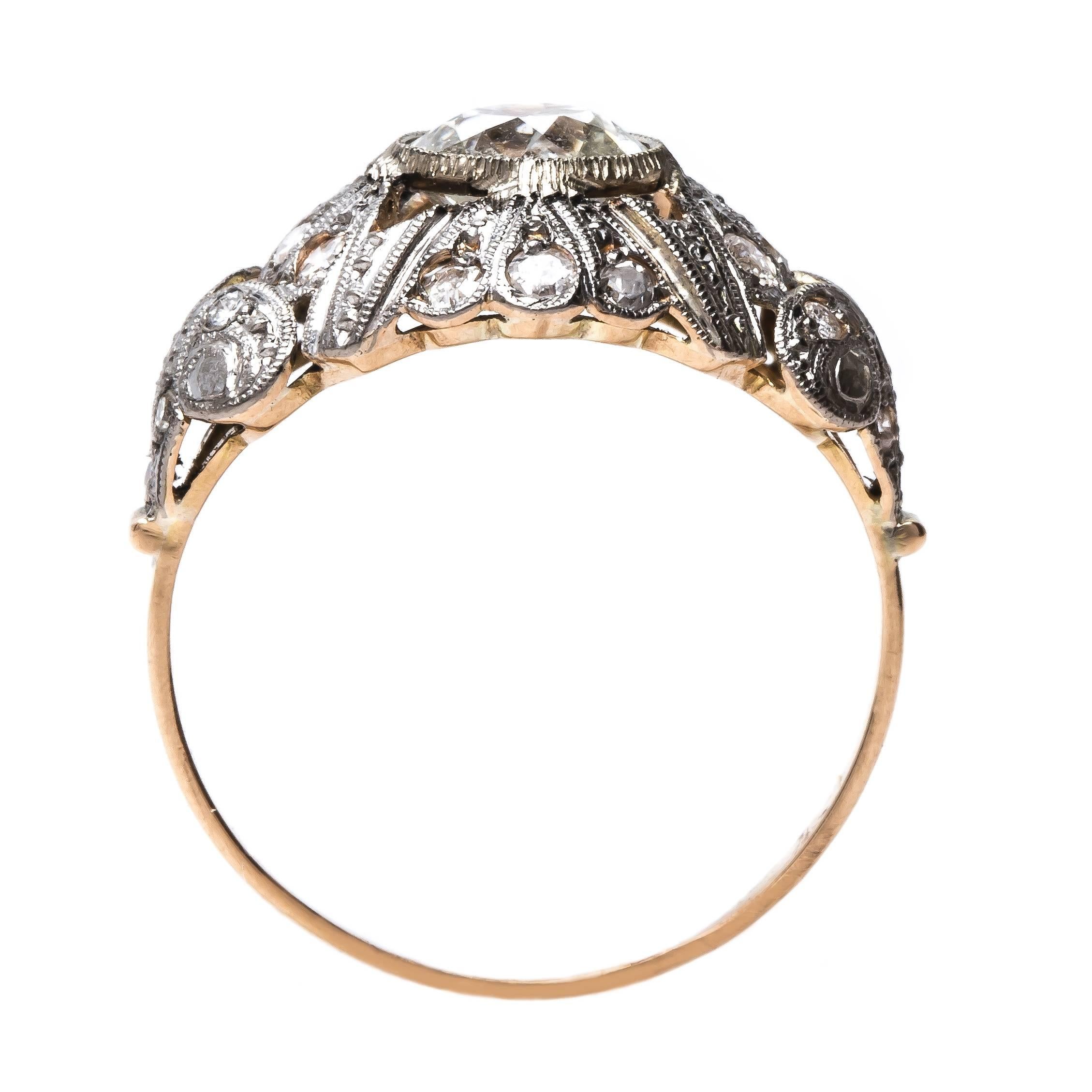 Art Nouveau diamond gold platinum Engagement Ring  For Sale 1