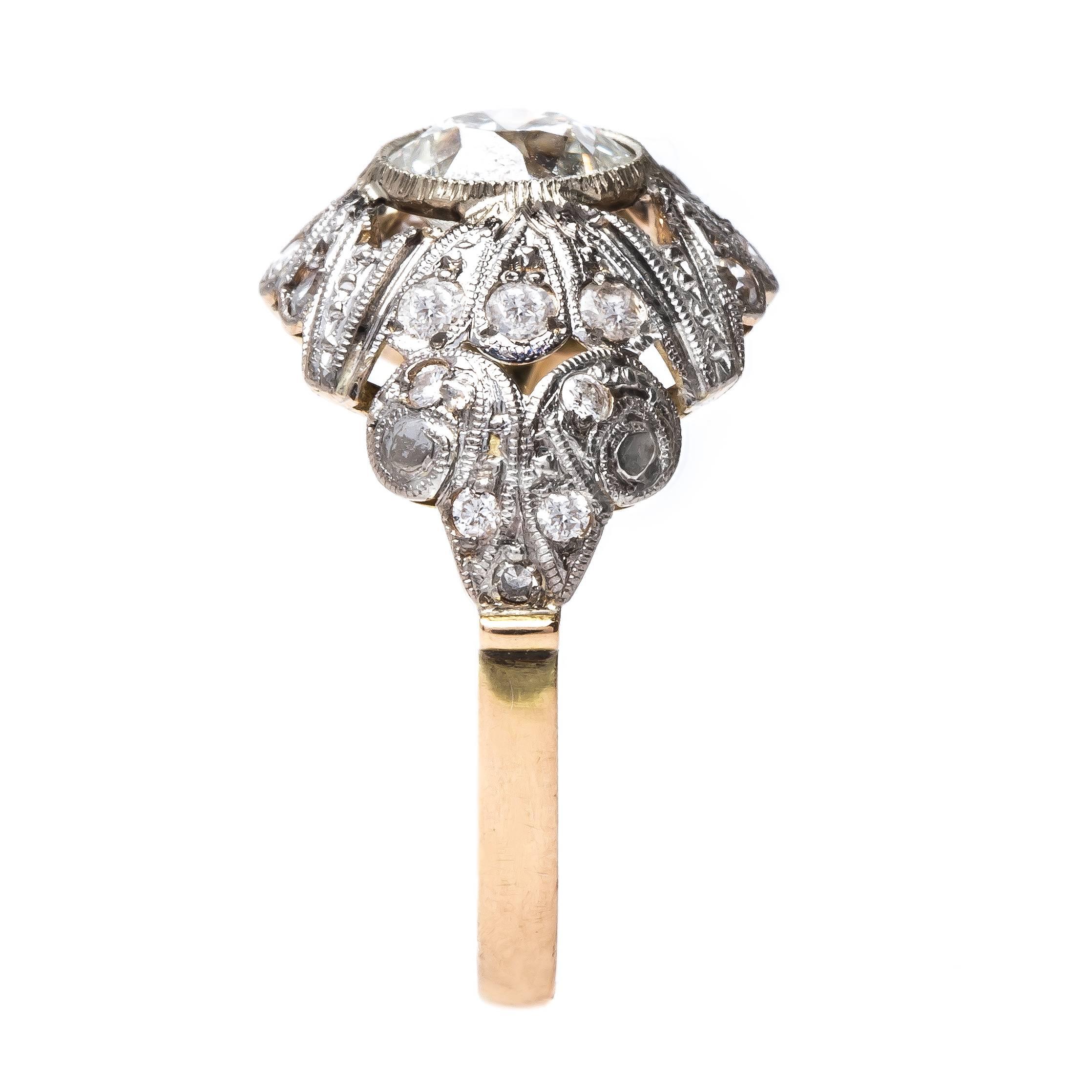 Women's Art Nouveau diamond gold platinum Engagement Ring  For Sale