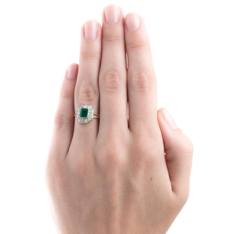 Decadent Art Deco Colombian Emerald Diamond Gold Engagement Ring at 1stDibs