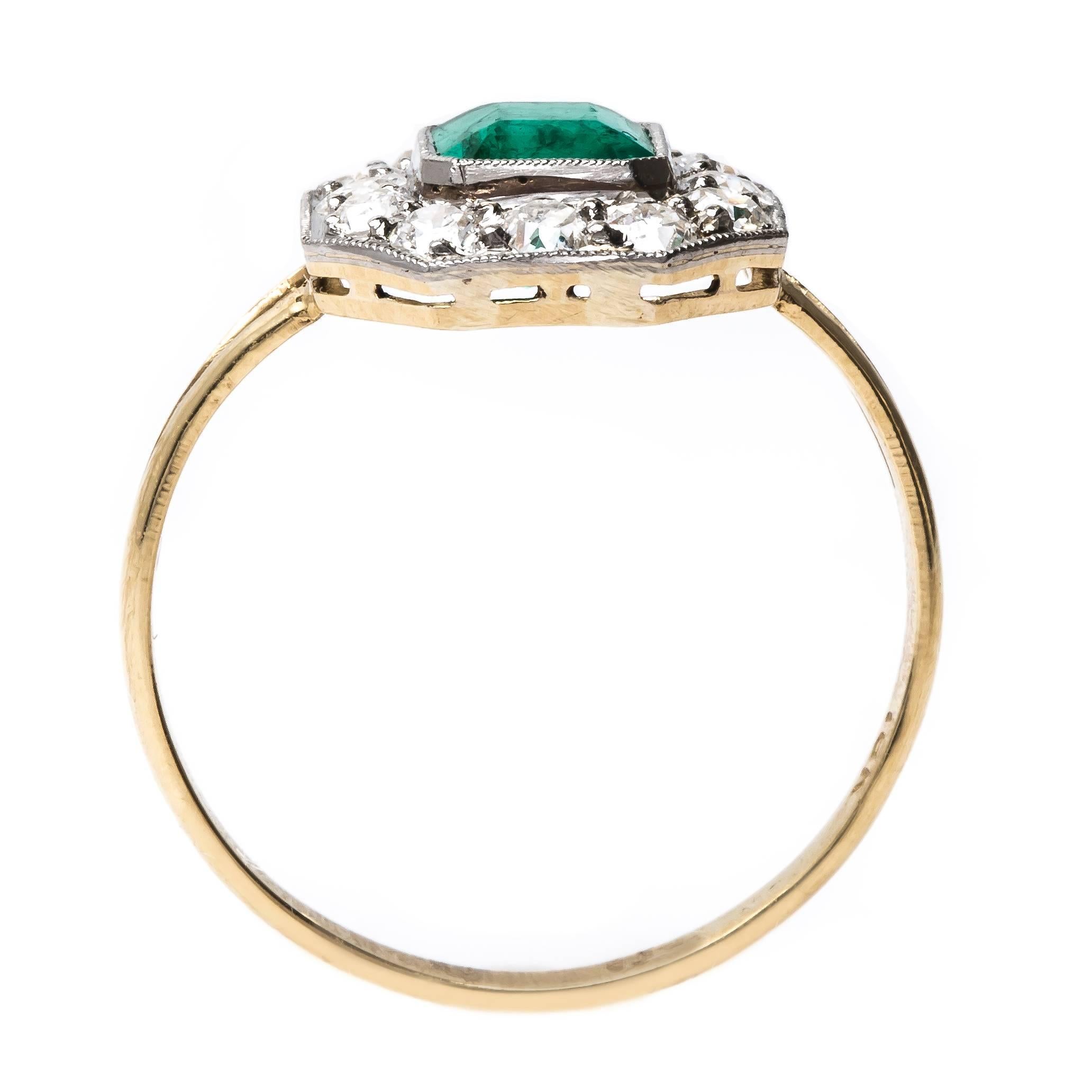 Decadent Art Deco Colombian Emerald Diamond Gold Engagement Ring 1