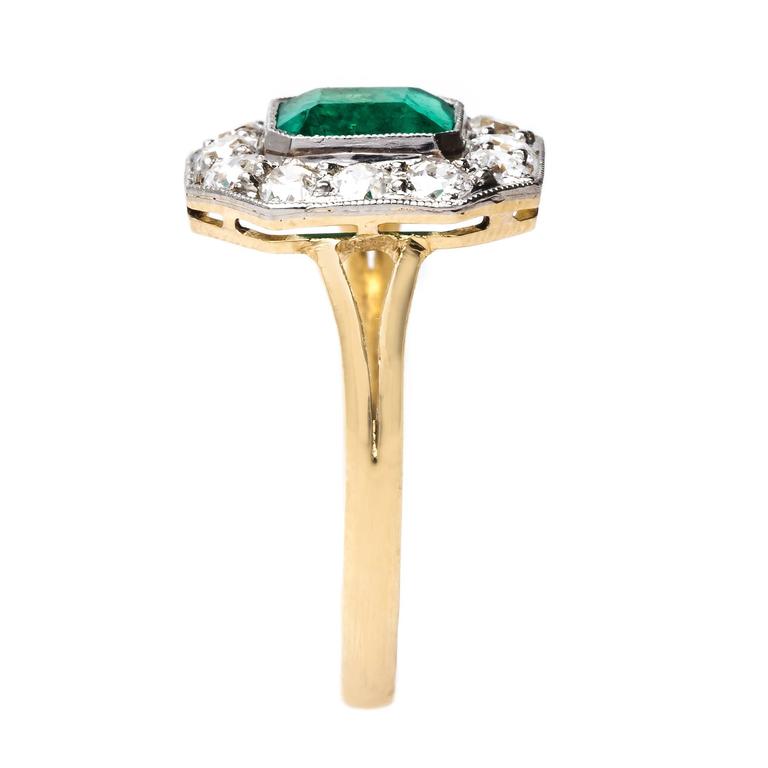 Decadent Art Deco Colombian Emerald Diamond Gold Engagement Ring at 1stDibs