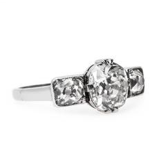 Classic Edwardian Old Mine Cut Diamond Platinum Three Stone Engagement Ring