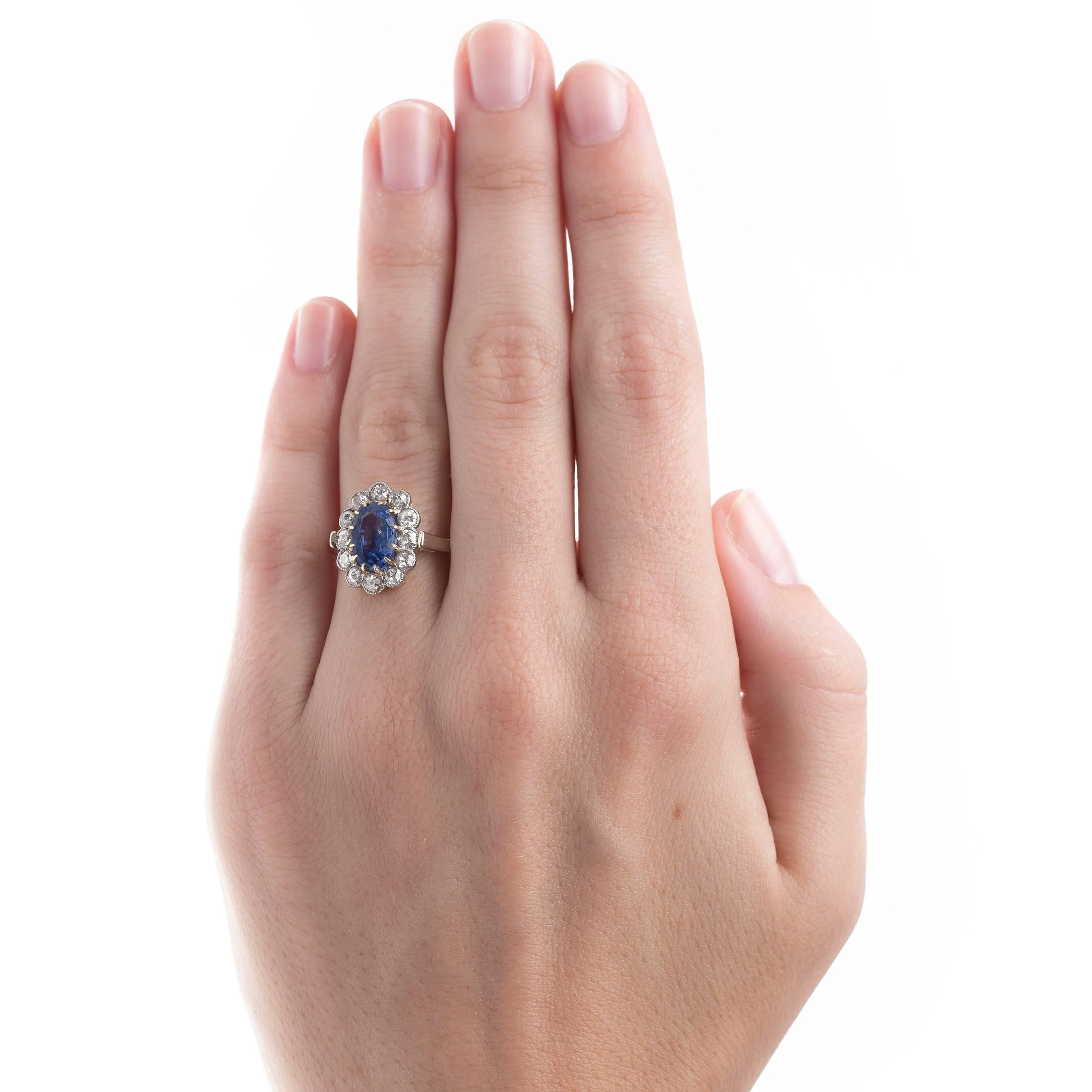 Late Victorian Exceptional Victorian Engagement Ring with Unheated Sapphire and Diamond Halo