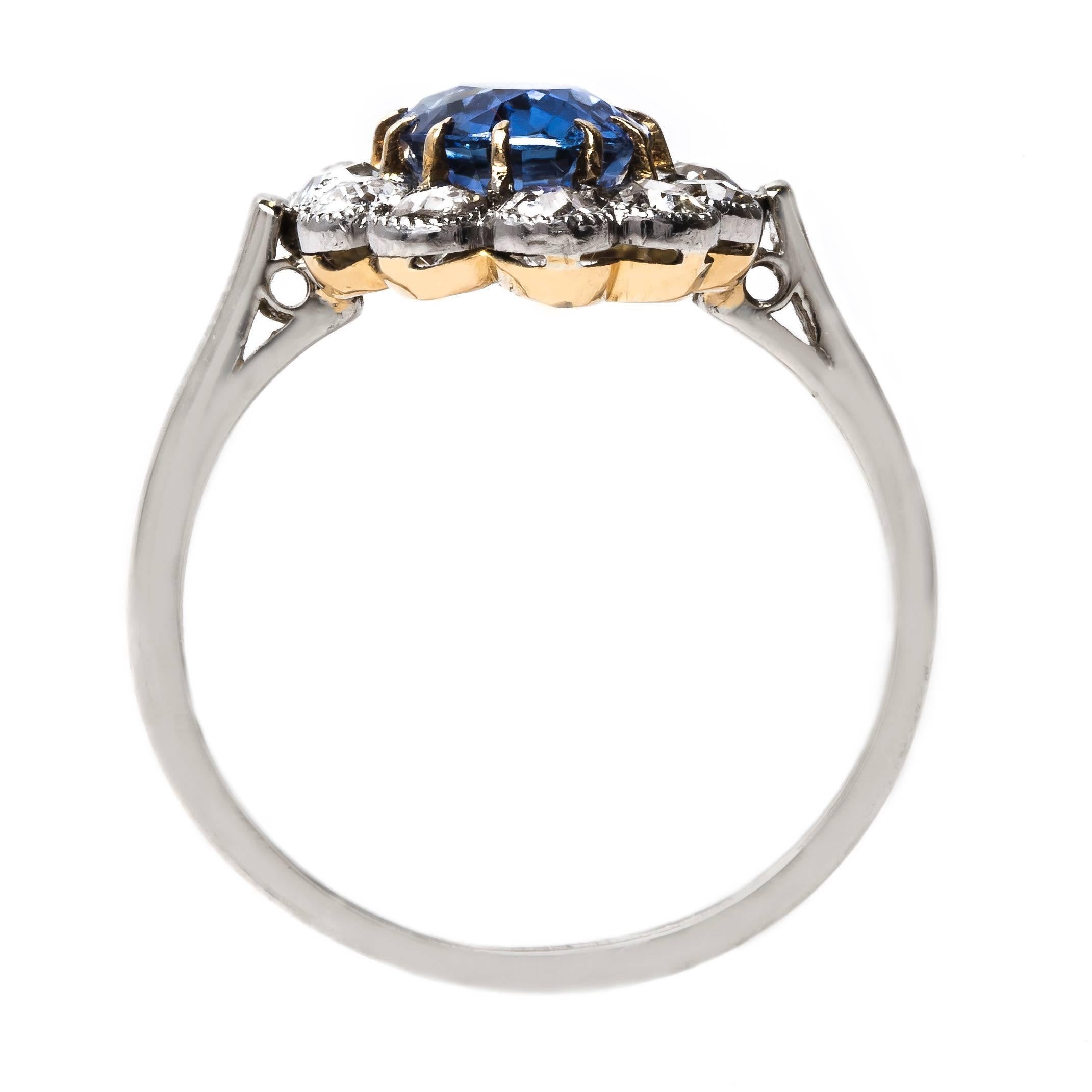Exceptional Victorian Engagement Ring with Unheated Sapphire and Diamond Halo In Excellent Condition In Los Angeles, CA
