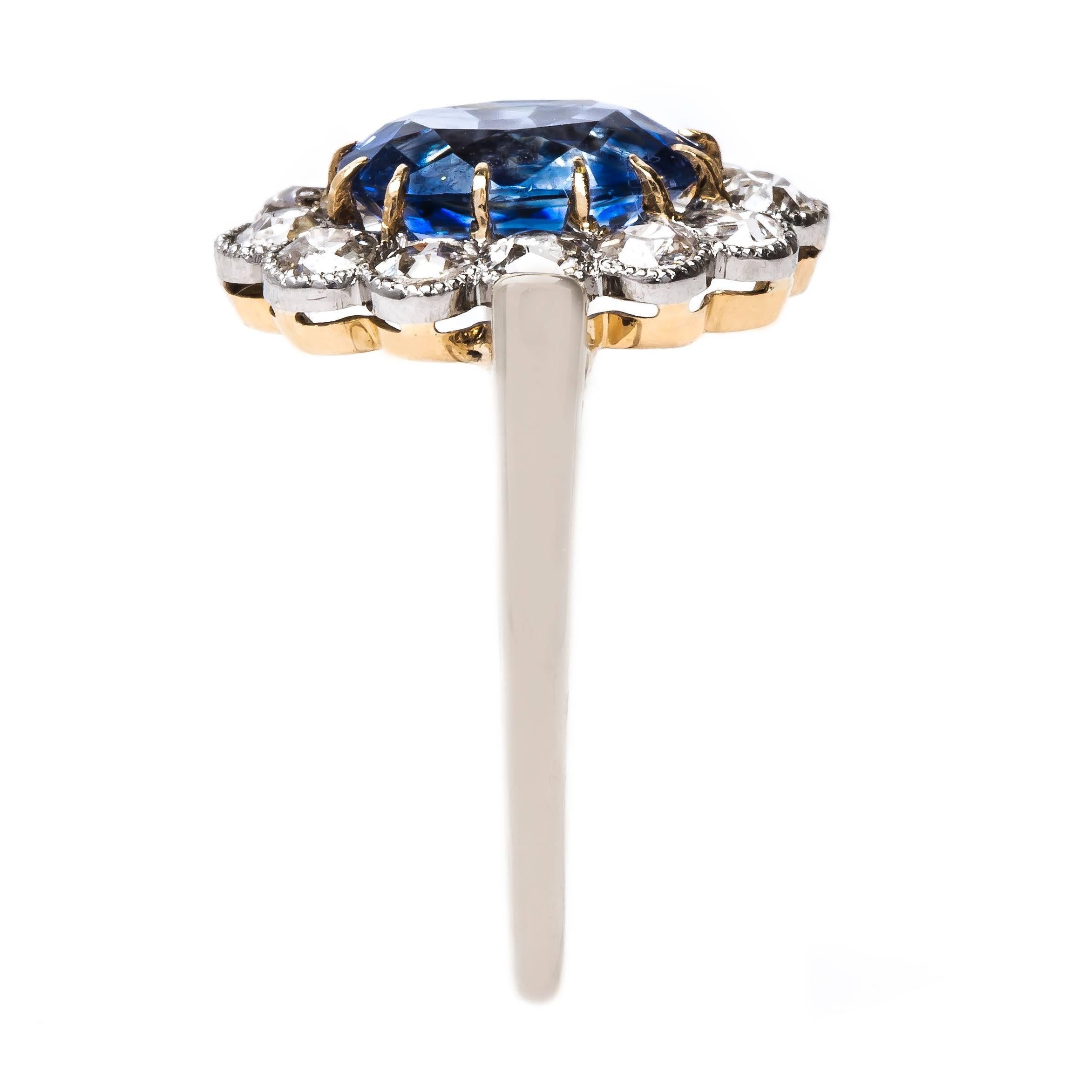 Women's Exceptional Victorian Engagement Ring with Unheated Sapphire and Diamond Halo