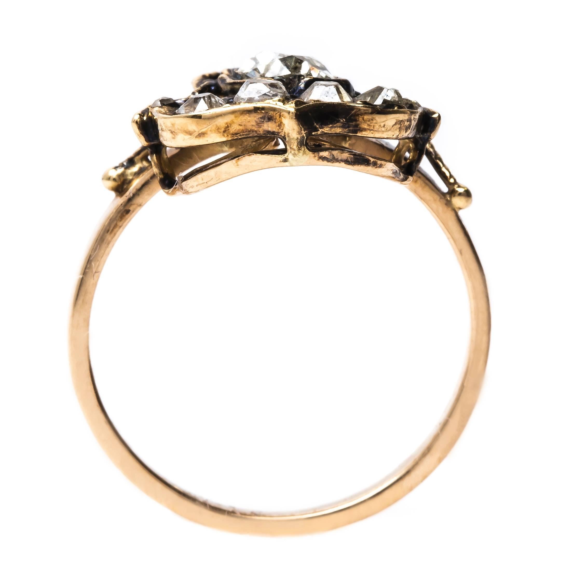 Women's Victorian Era Anchor Ring with Rose Cut and Old Mine Cut Diamonds For Sale
