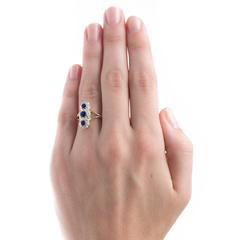 Vertically Set Victorian Sapphire Diamond Gold Engagement Ring