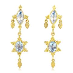 Paula Crevoshay Aquamarine Moonstone Gold Earrings