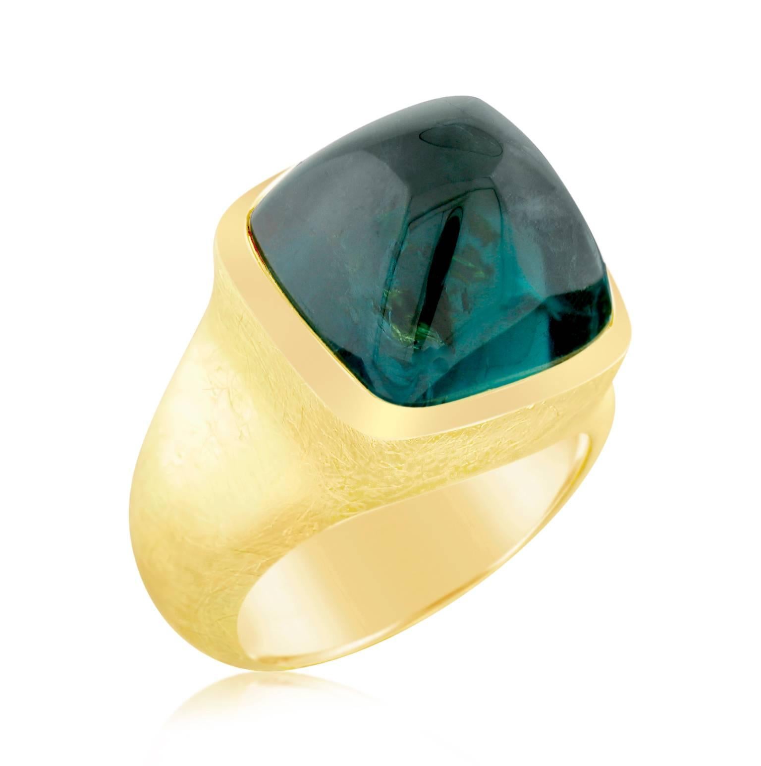 16.87 Carat Green Tourmaline Gold Ring In New Condition In Carmel, CA