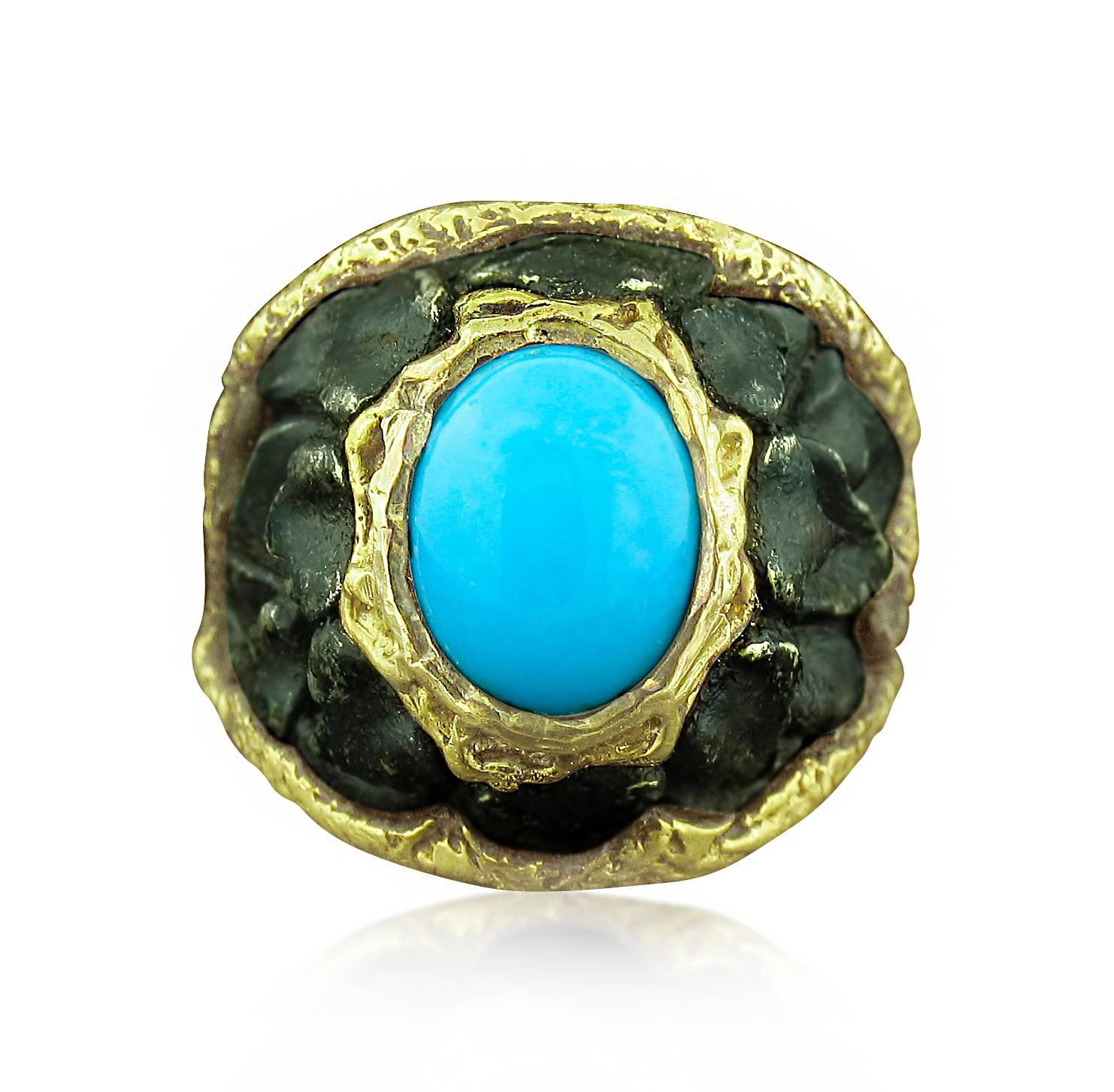 Victor Velyan Turquoise Gold Ring In New Condition In Carmel, CA