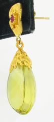 Victor Velyan Lemon Quartz Pink Sapphire Gold Drop Earrings