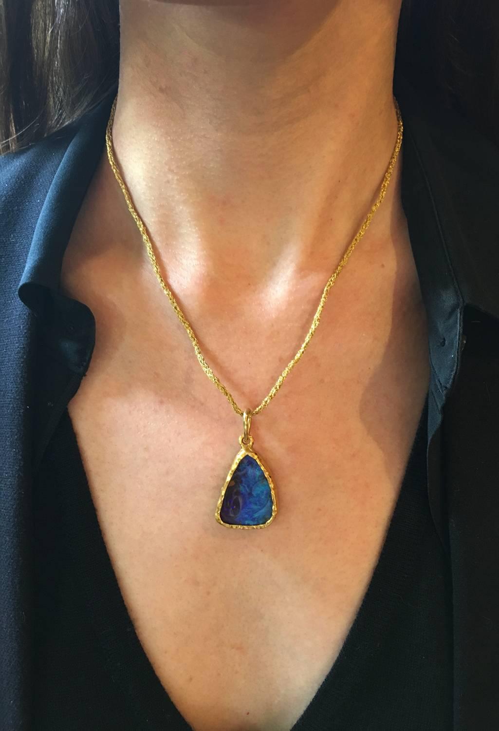 Women's or Men's Victor Veylan Boulder Opal Gold Pendant