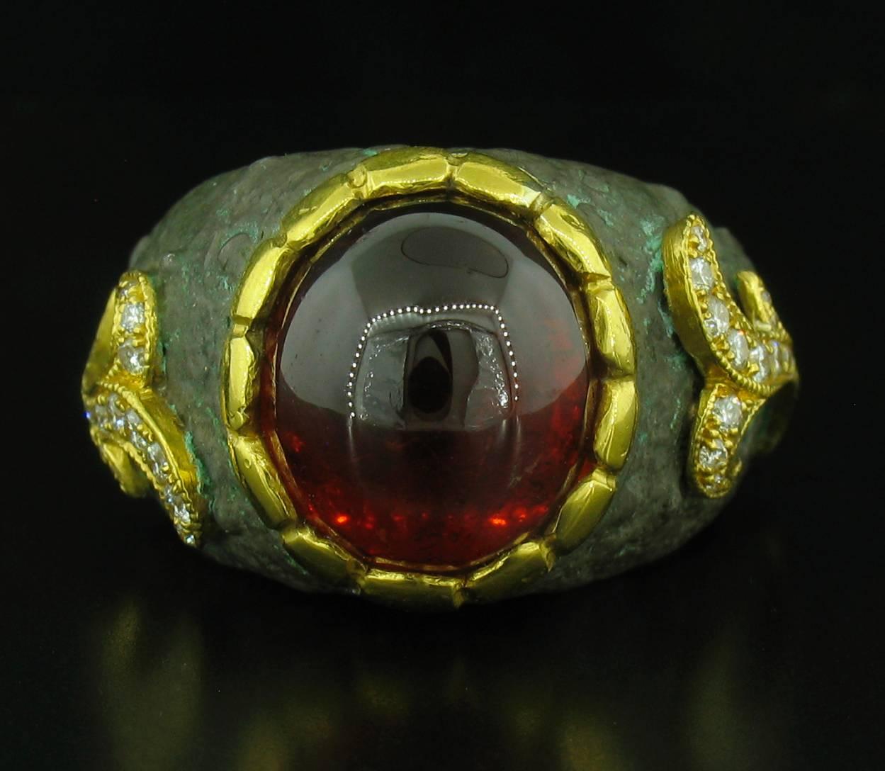Women's or Men's Victor Velyan Spessartite Diamond Silver Gold Ring For Sale