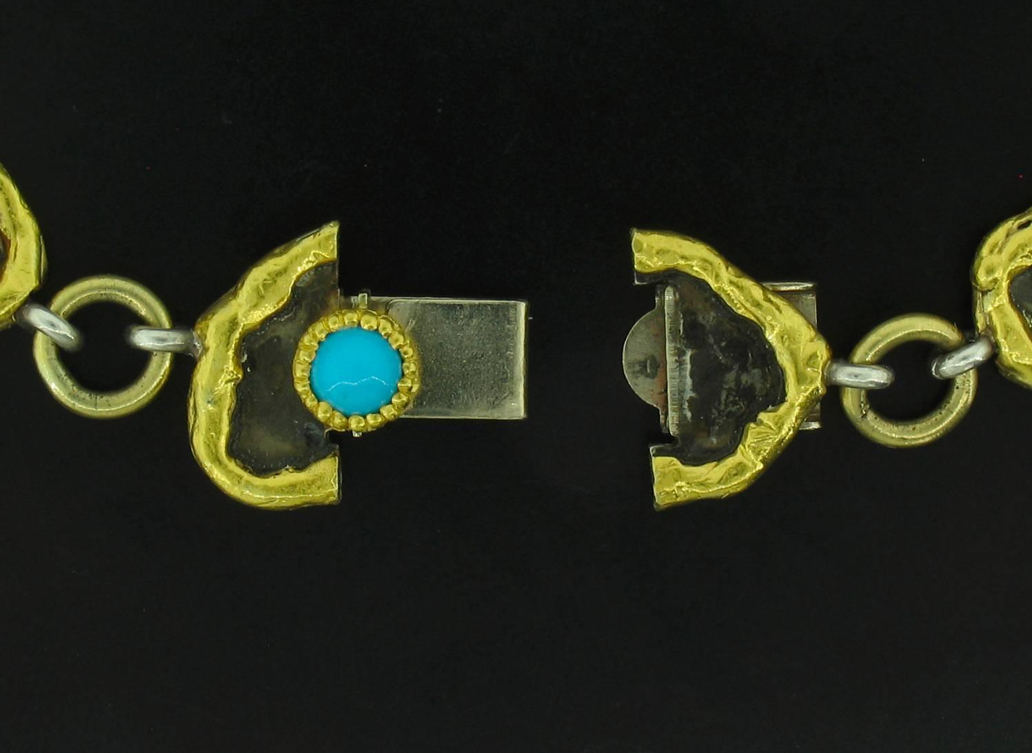 Women's or Men's Victor Velyan Turquoise Silver Gold Link Bracelet 