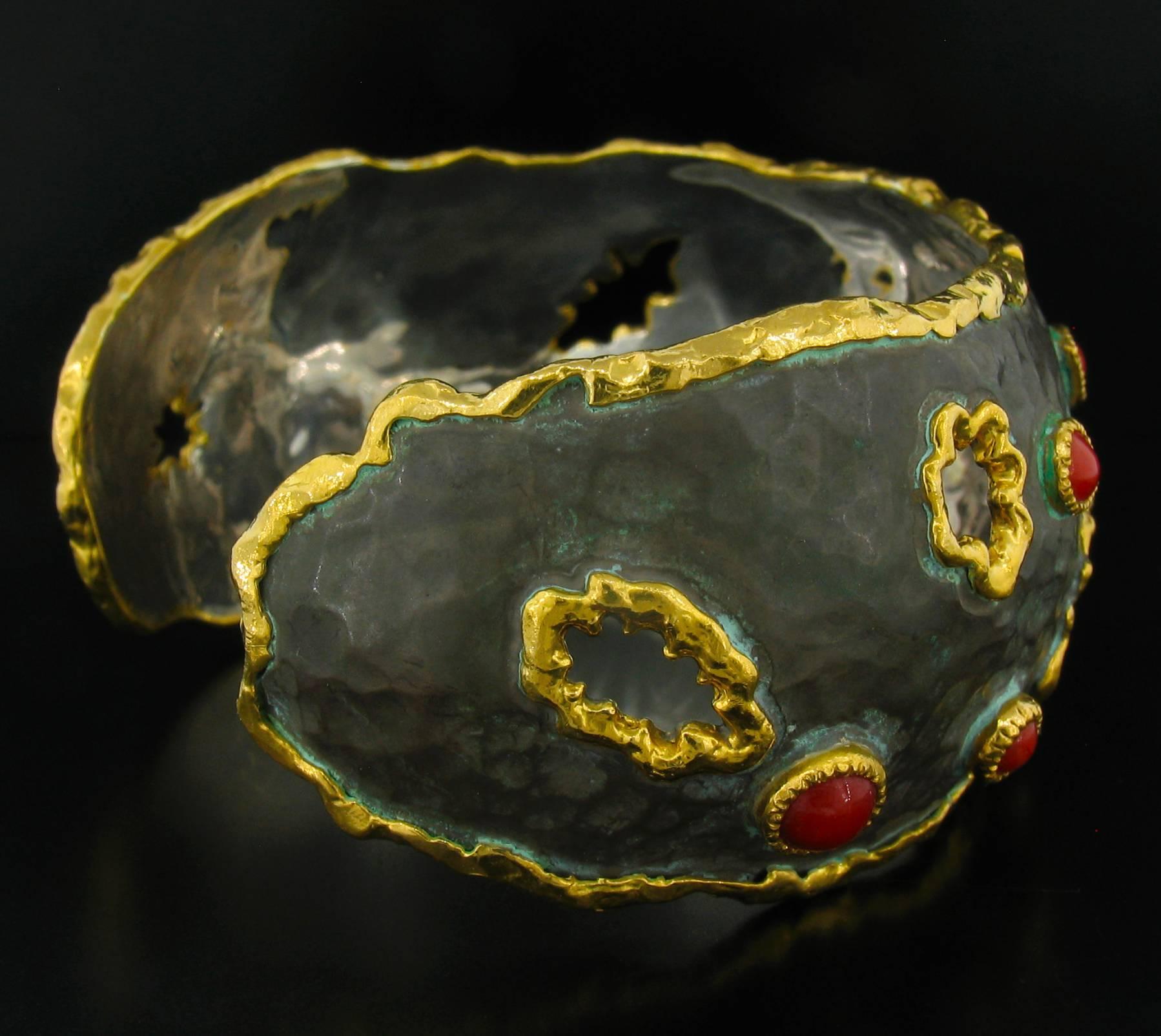 Victor Velyan Coral Cuff in Green Patina In New Condition In Carmel, CA