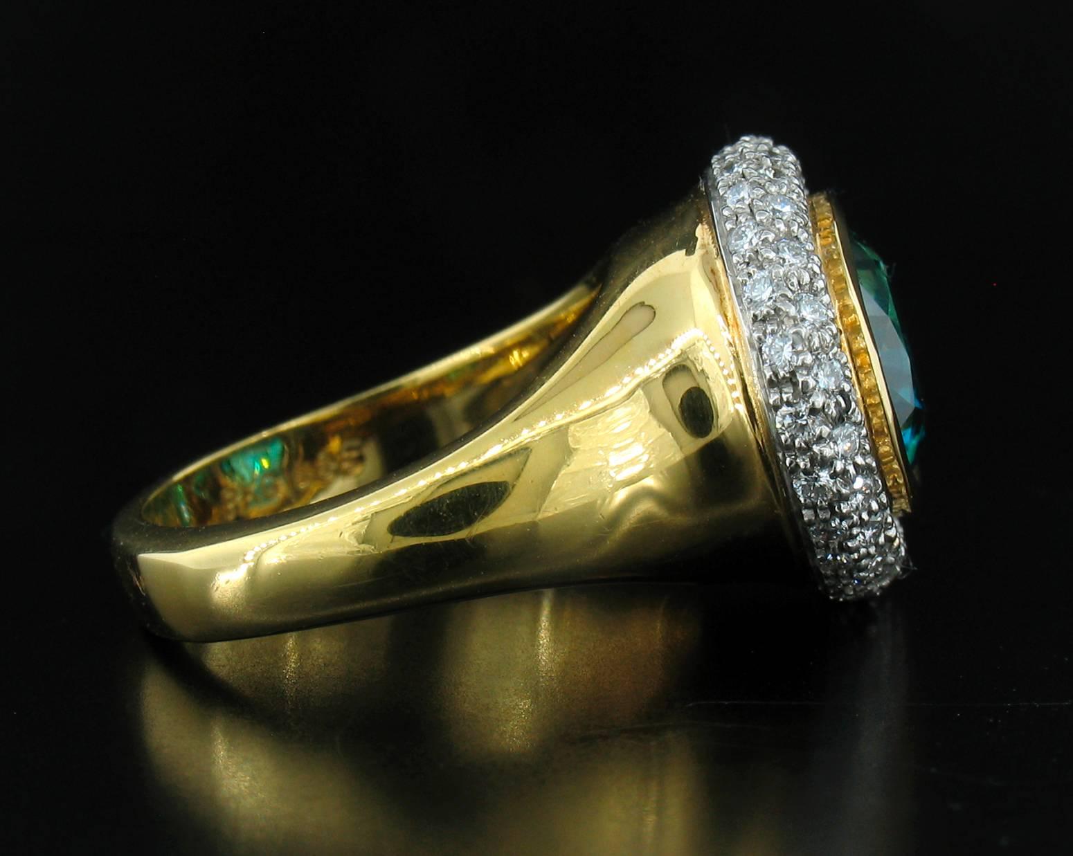 Richard Krementz Blue Zircon Diamond Gold Platinum Ring In New Condition In Carmel, CA