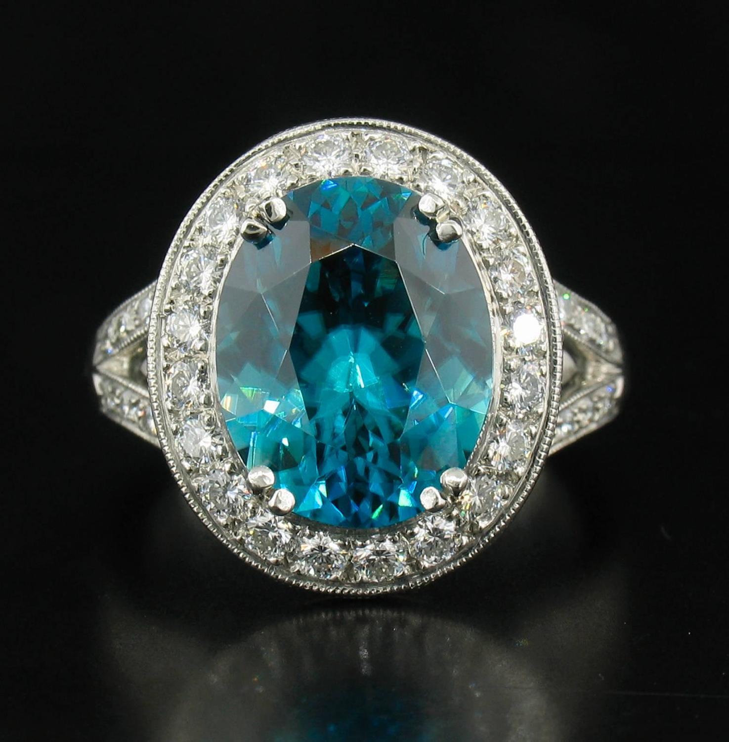 Richard Krementz Blue Zircon Diamond Platinum Ring For Sale at 1stdibs