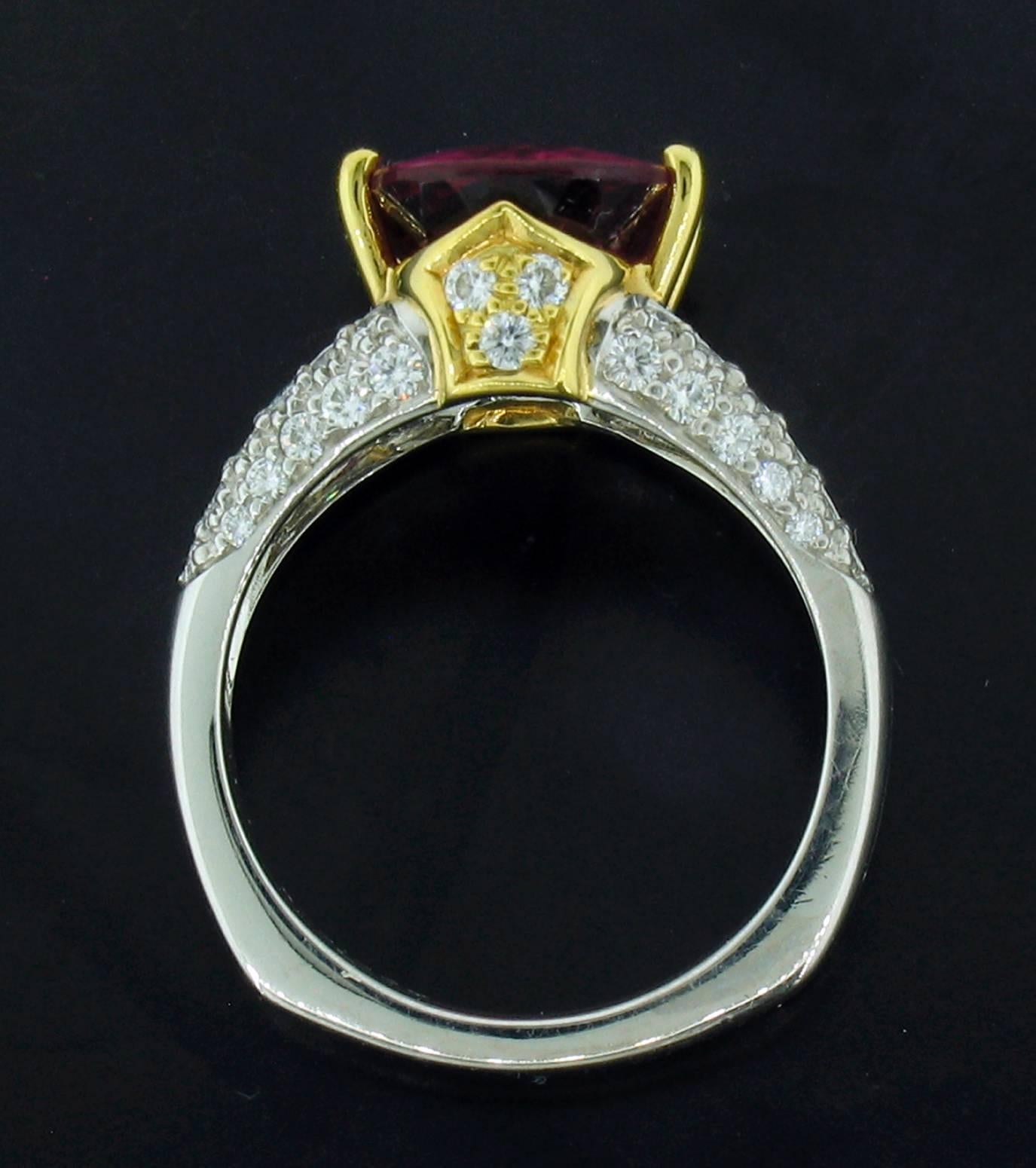 Richard Krementz Rubelite Diamond Gold Platinum Ring In New Condition In Carmel, CA