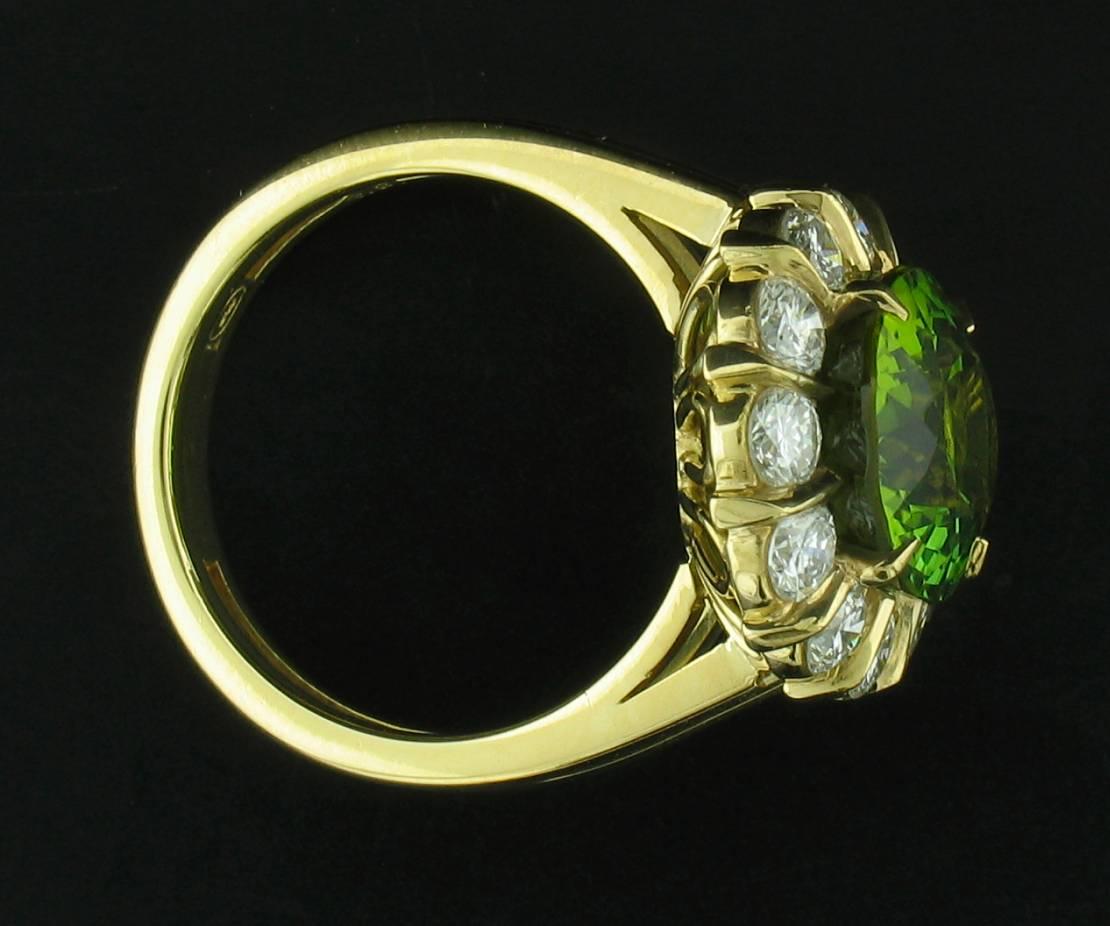 Green Tourmaline and Diamond Ring in Yellow Gold 1