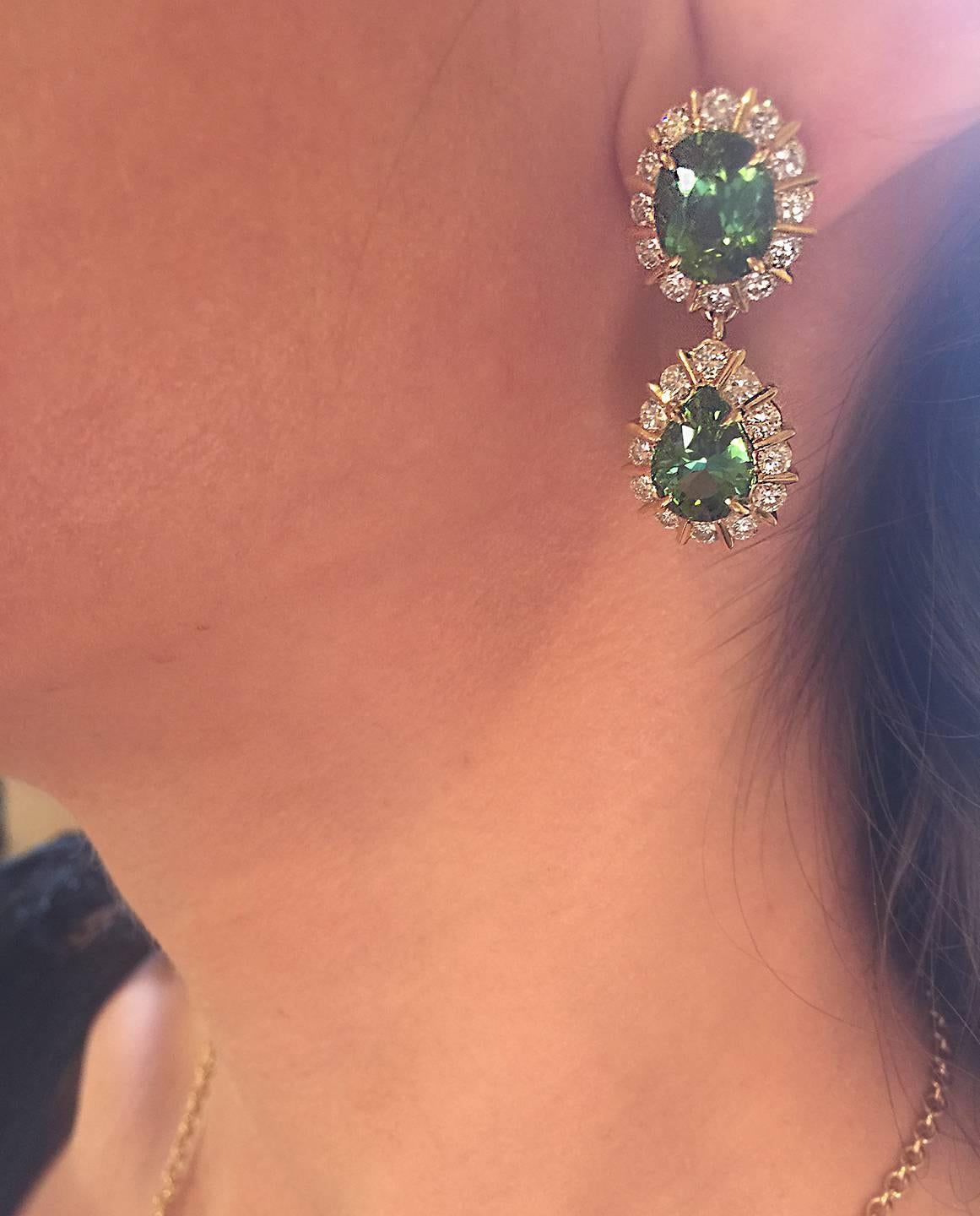 Women's Green Tourmaline and Diamond Earrings