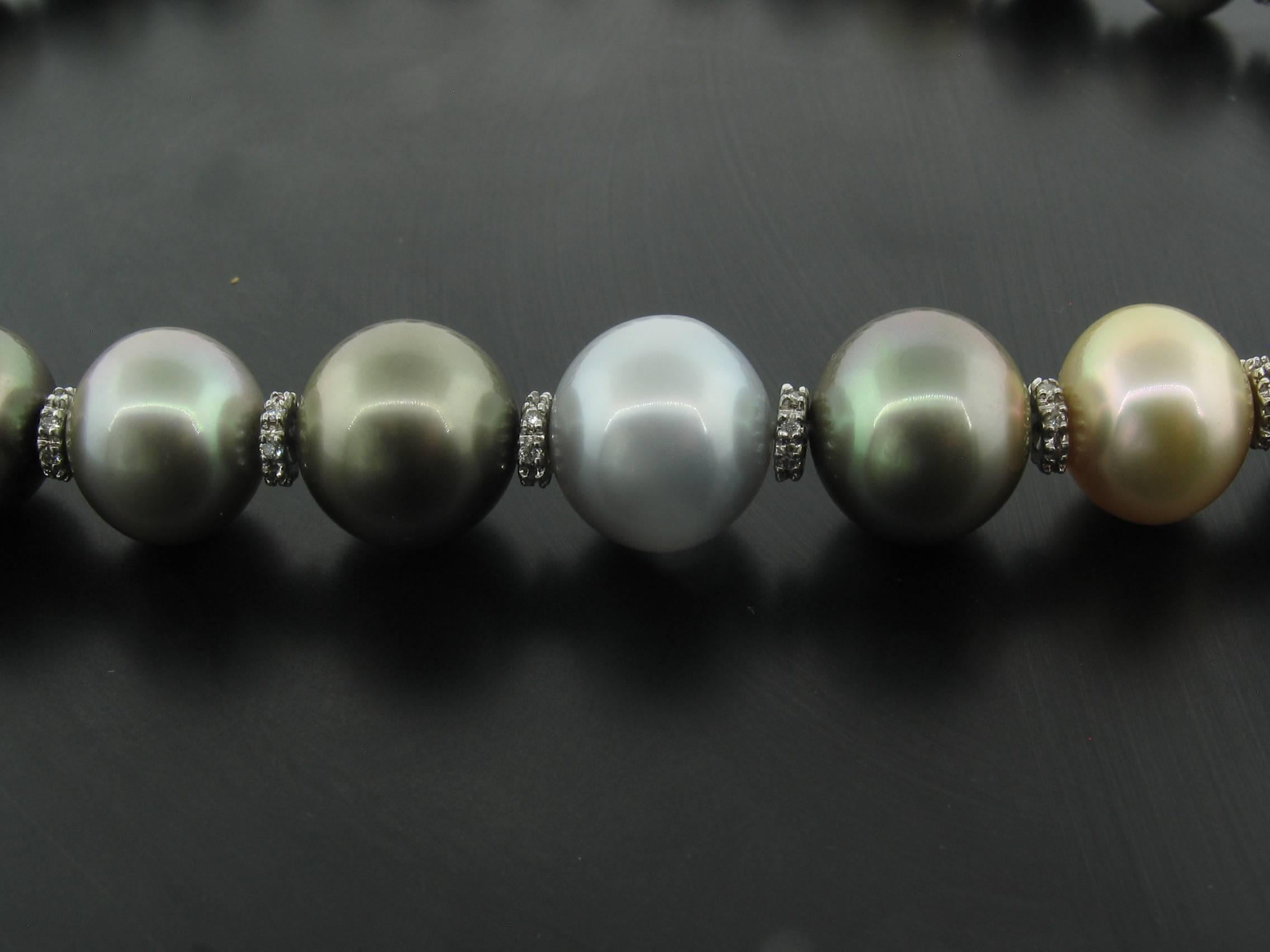 Multicolor Tahitian, South Sea Pearl & Diamond Necklace In New Condition For Sale In Carmel, CA