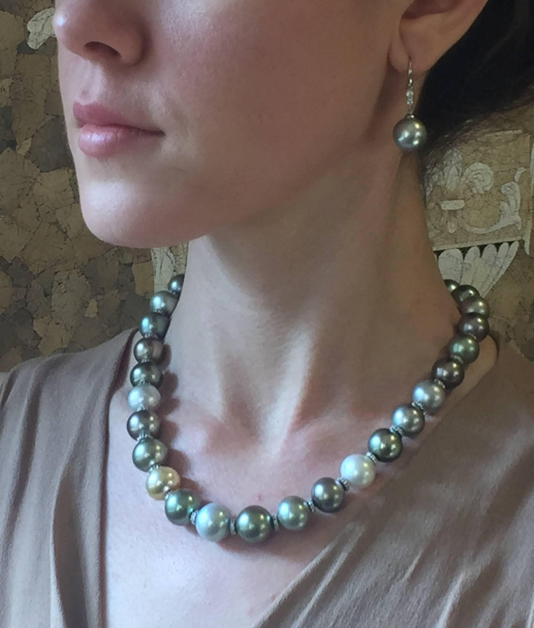 Women's Multicolor Tahitian, South Sea Pearl & Diamond Necklace For Sale