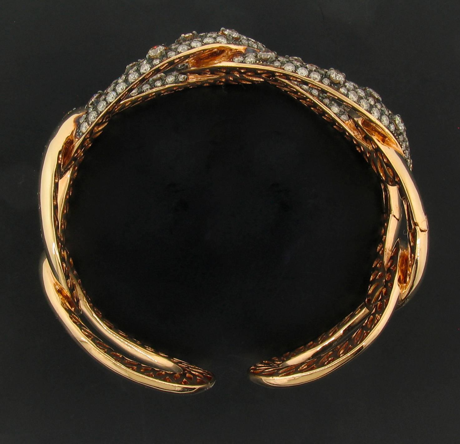 Women's Champagne Diamond and Gold Link Cuff Bracelet
