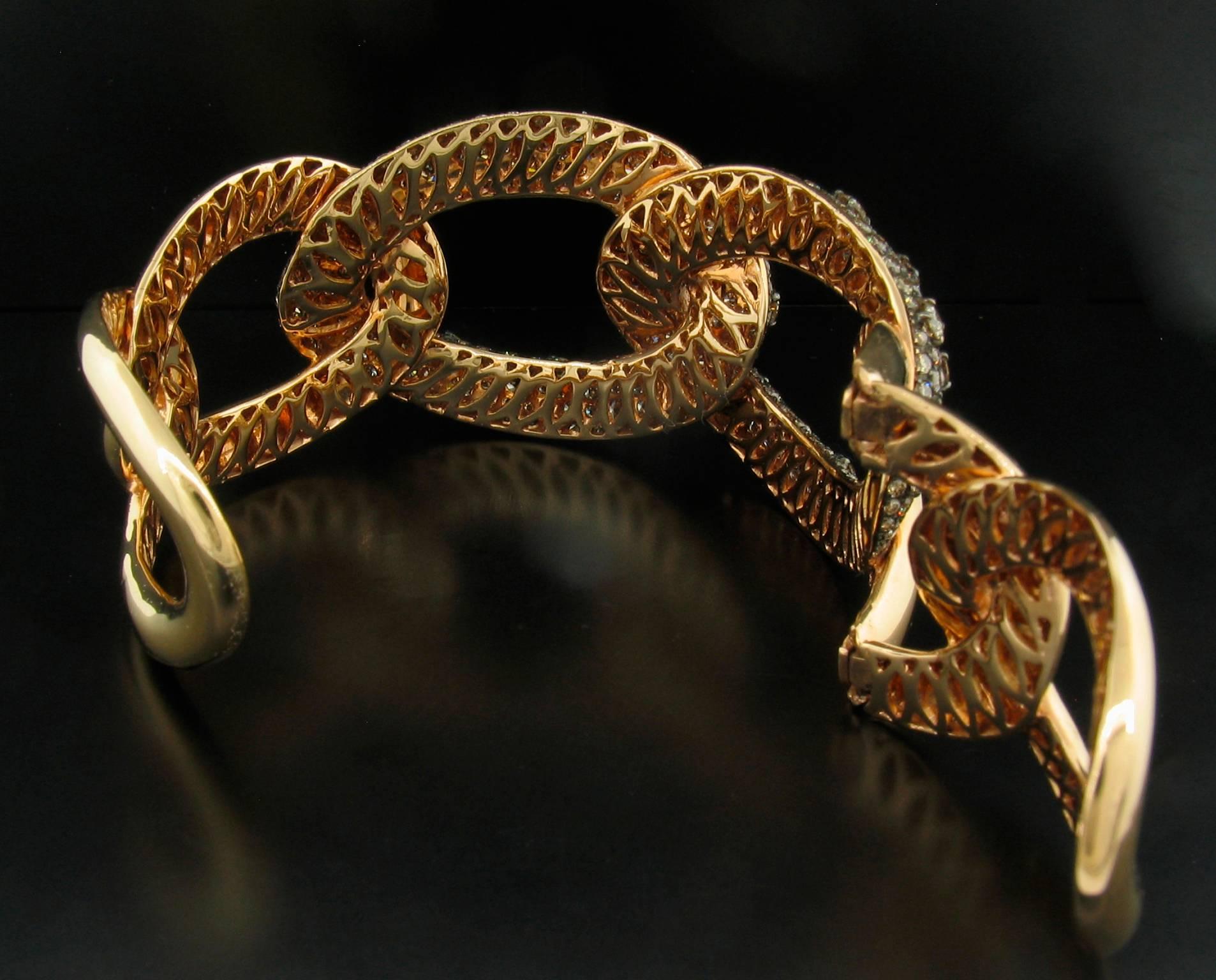 Champagne Diamond and Gold Link Cuff Bracelet 1