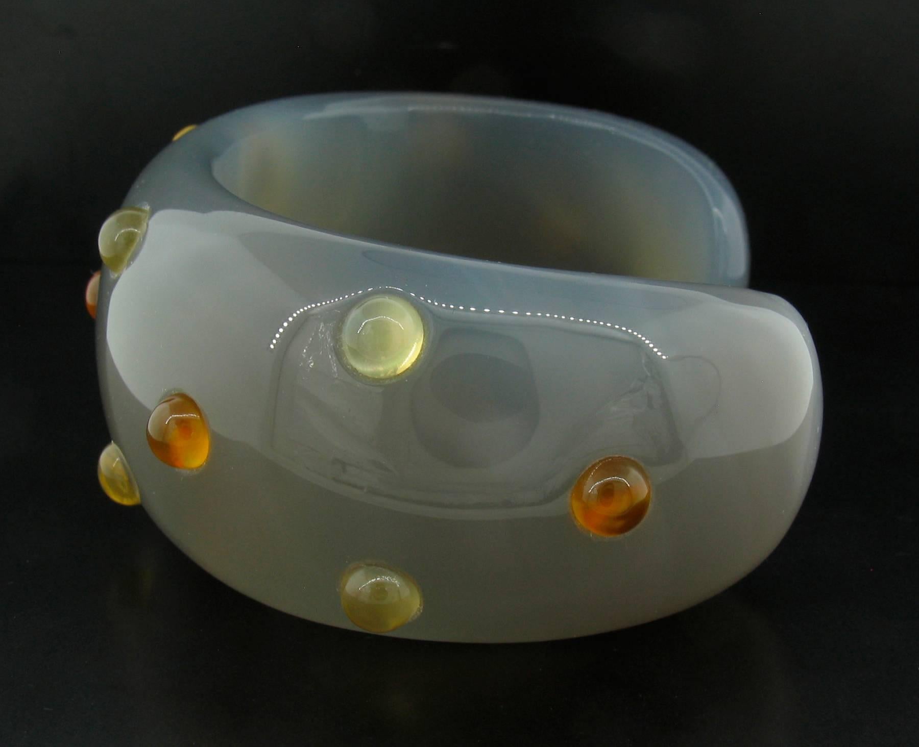 Lovely, carved grey agate cuff is dotted with cabochon Citrine stones.  Extremely comfortable and a great fashion statement! 3