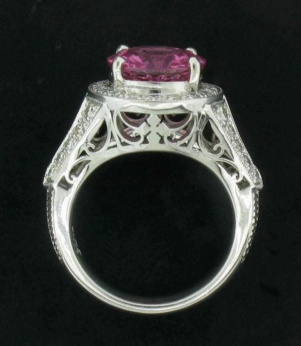 Women's Pink Sapphire and Diamond Ring in Platinum For Sale