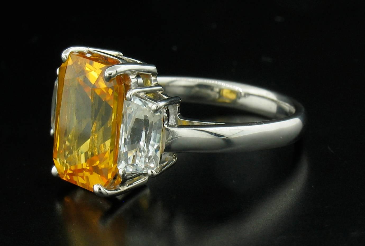 Yellow and White Sapphire Ring in Platinum In New Condition In Carmel, CA