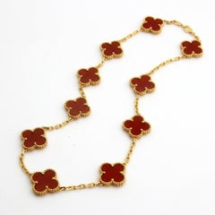 Van Cleef & Arpels 18k Yellow Gold Carnelian Vintage Alhambra Necklace