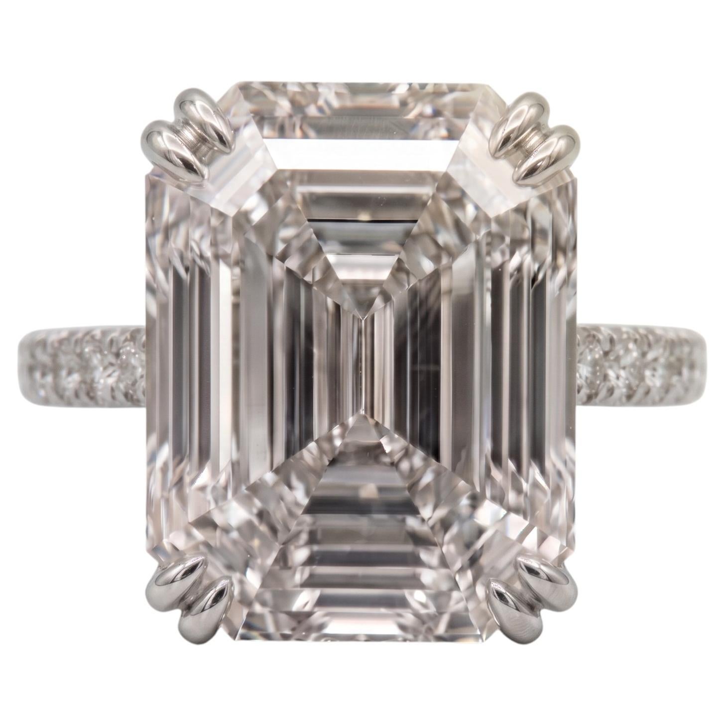 8.28 Carat D IF Emerald Diamond Platinum Ring For Sale at 1stDibs